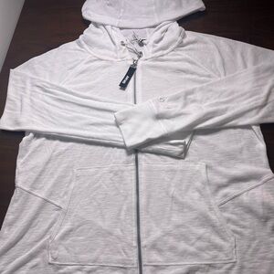 DKNY White Hooded Half-Zip Sweatshirt with Logo Pull